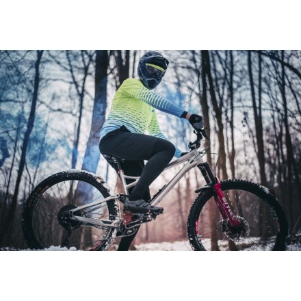 dres FORCE MTB ANGLE dlouhý rukáv, fluo-modrý L